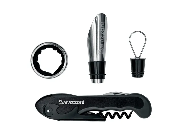 barazzoni-set-vino-basic-2-pezzi-cavatappi-professionale-a-leva-e-salvagoccia-pe image 1