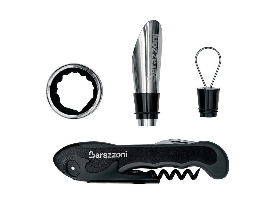 barazzoni-set-vino-basic-2-pezzi-cavatappi-professionale-a-leva-e-salvagoccia-pe image 1