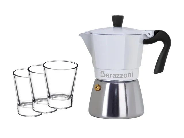 barazzoni-set-colazione-con-moka-ibrida-3-tazze-per-induzione-e-3-tazze-in-vetro image 1