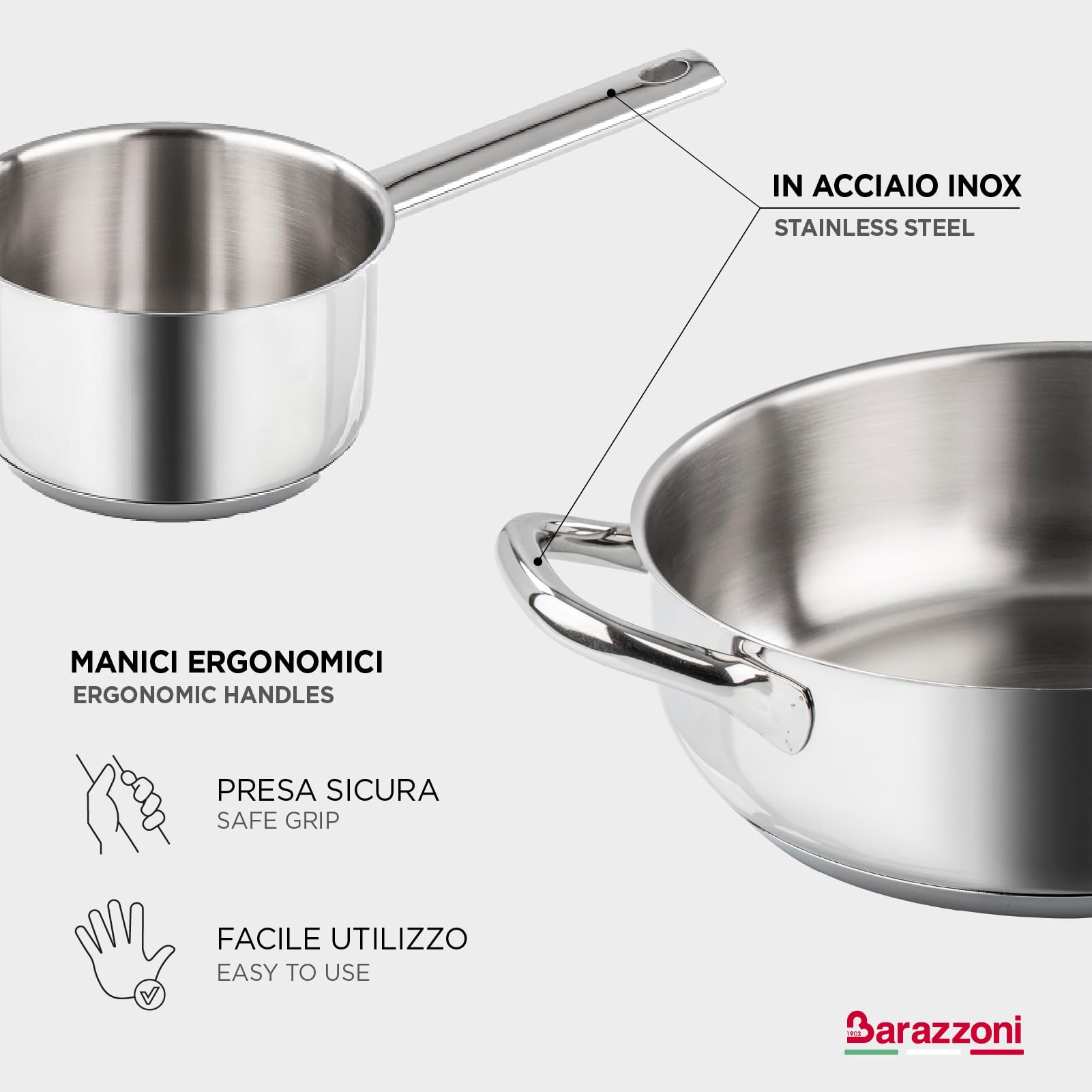 barazzoni-chef-line-casseruola-2-manici-22-cm-3-8-litri-acciaio-inox-18-10-tripl image 5