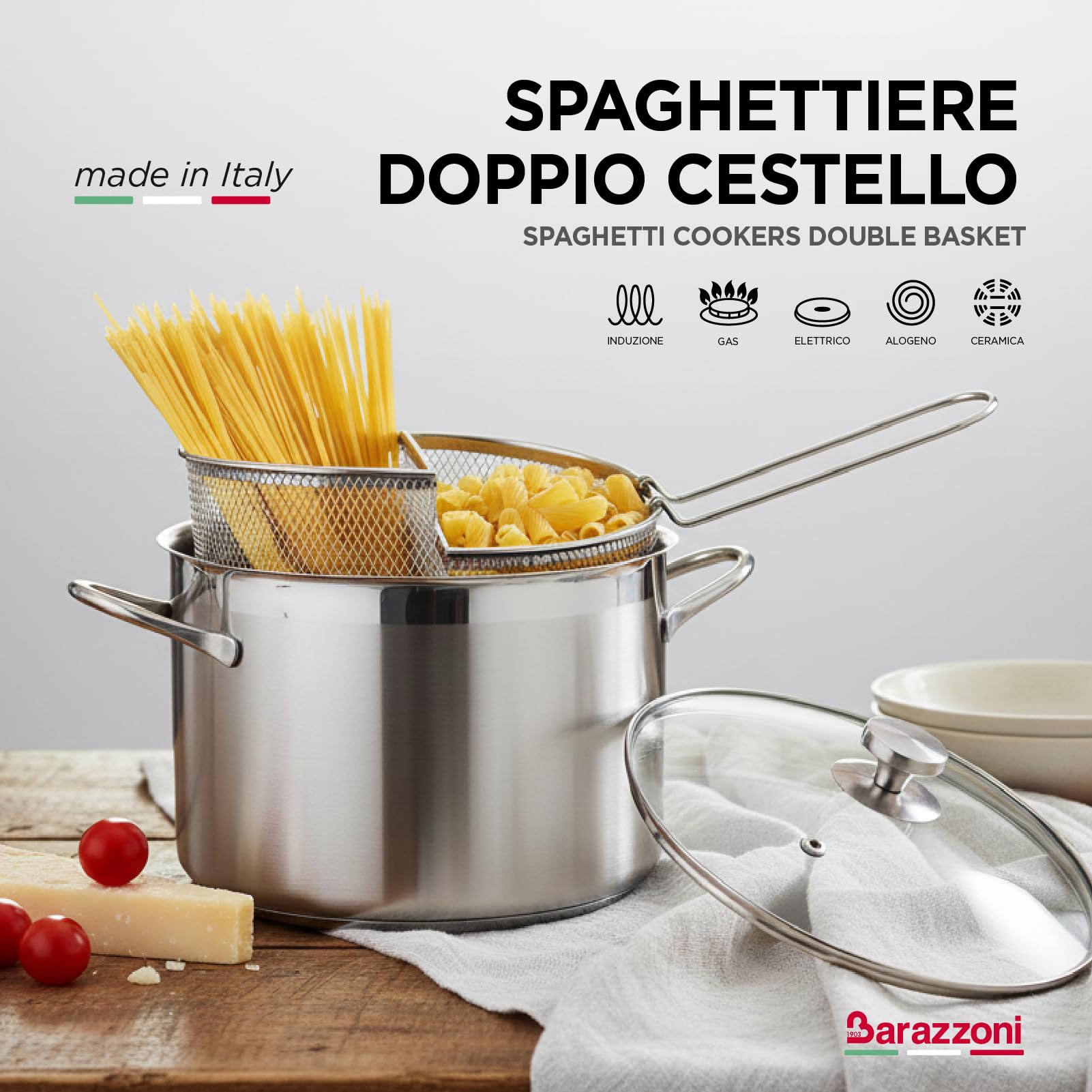 barazzoni-spaghettiere-doppio-cestello-24-cm-7-25-lt-acciaio-inox-18-10-triplo-f image 2