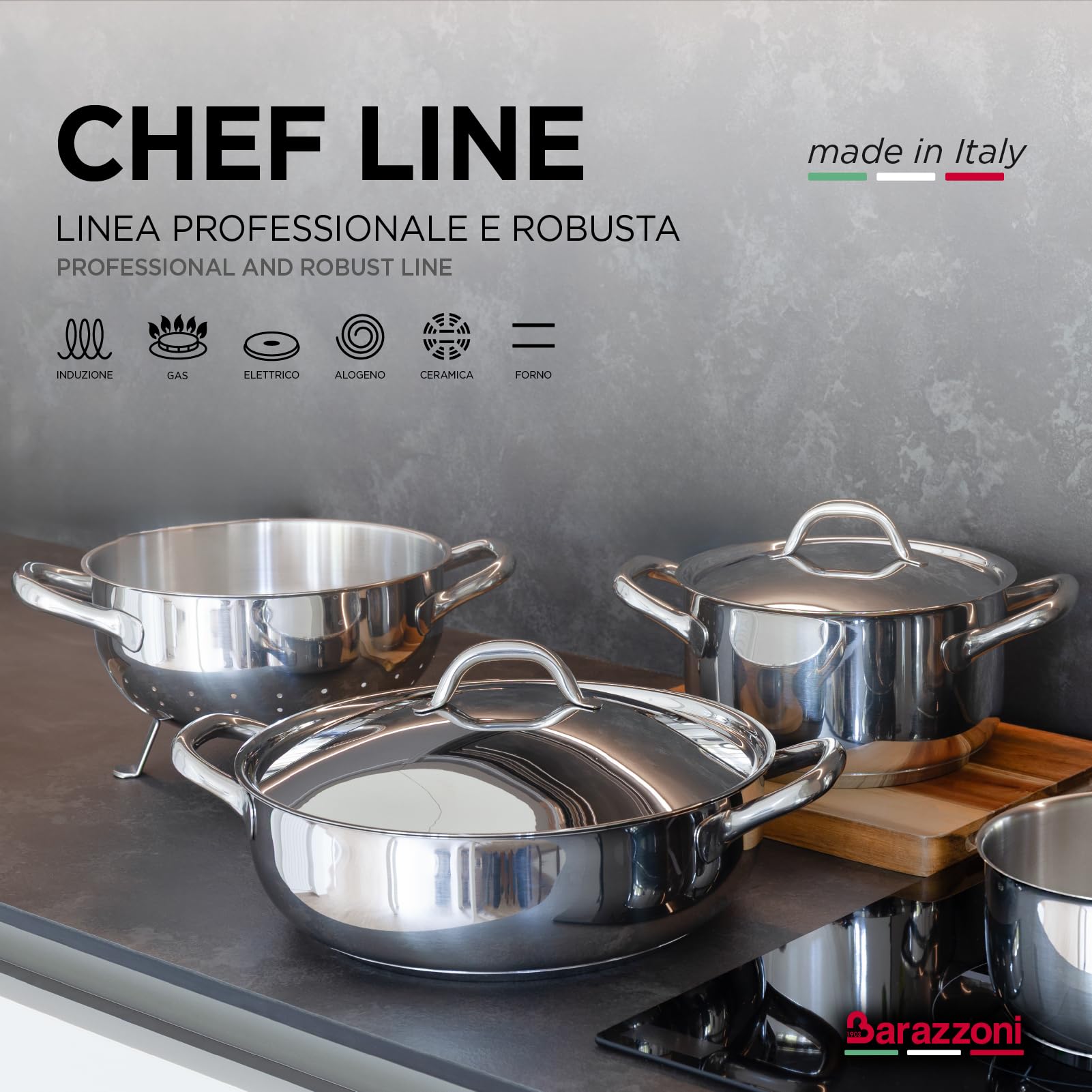 barazzoni-chef-line-casseruola-2-manici-22-cm-3-8-litri-acciaio-inox-18-10-tripl image 2