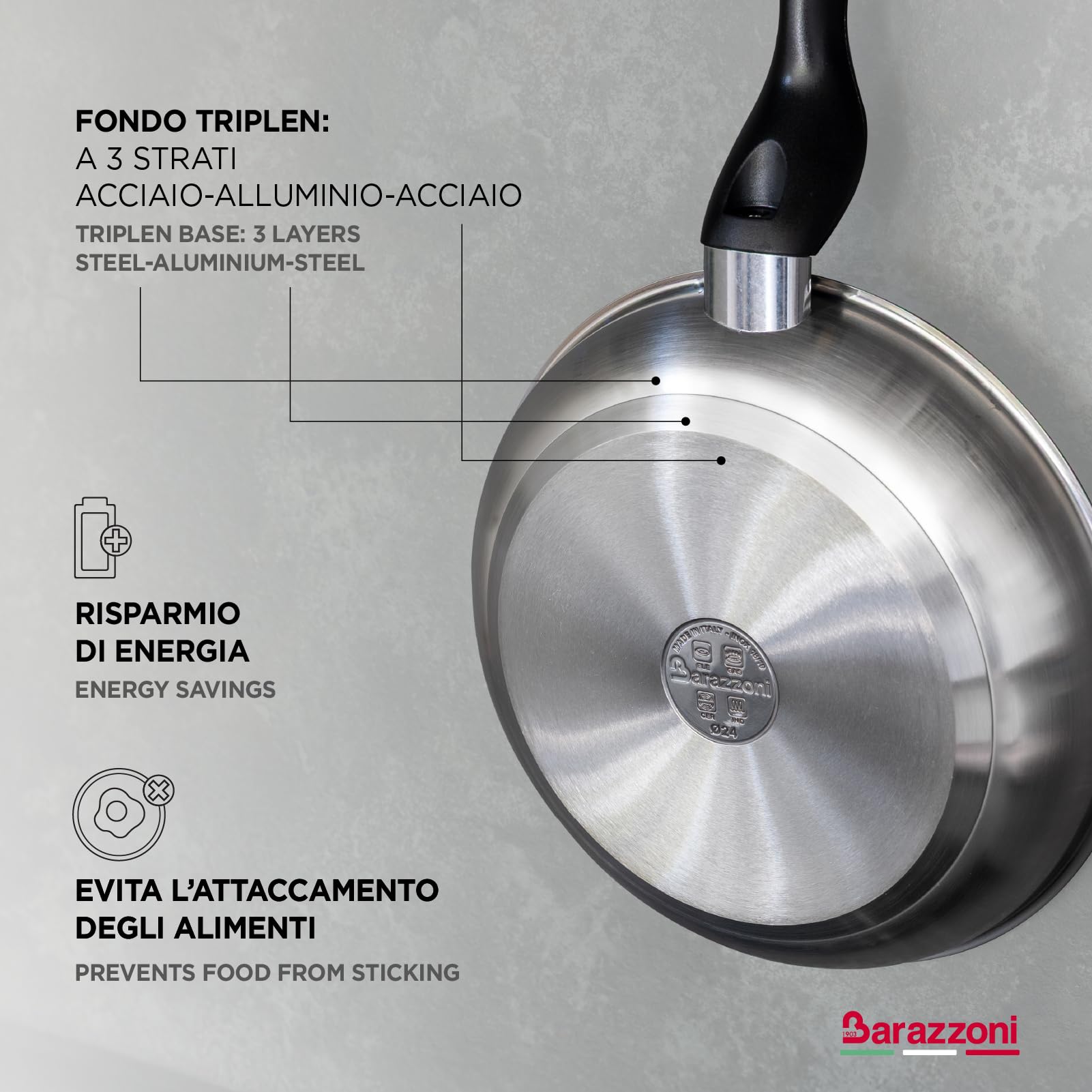 barazzoni-le-inoxidabili-saltapasta-wok-28-cm-in-acciaio-inox-18-10-triplo-fondo image 3