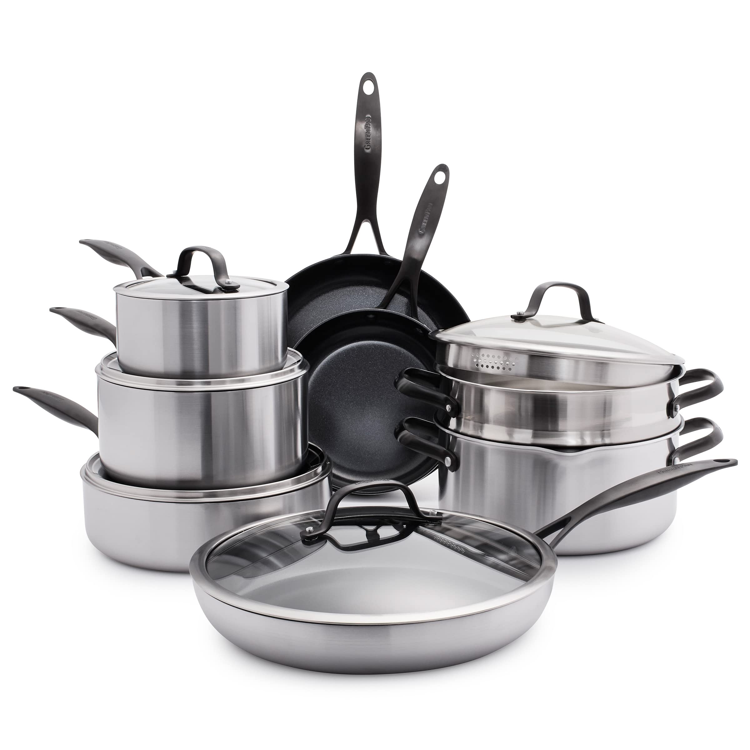 greenpan-venice-pro-noir-tri-ply-set-pentole-e-padelle-in-acciaio-inox-multistra image 1