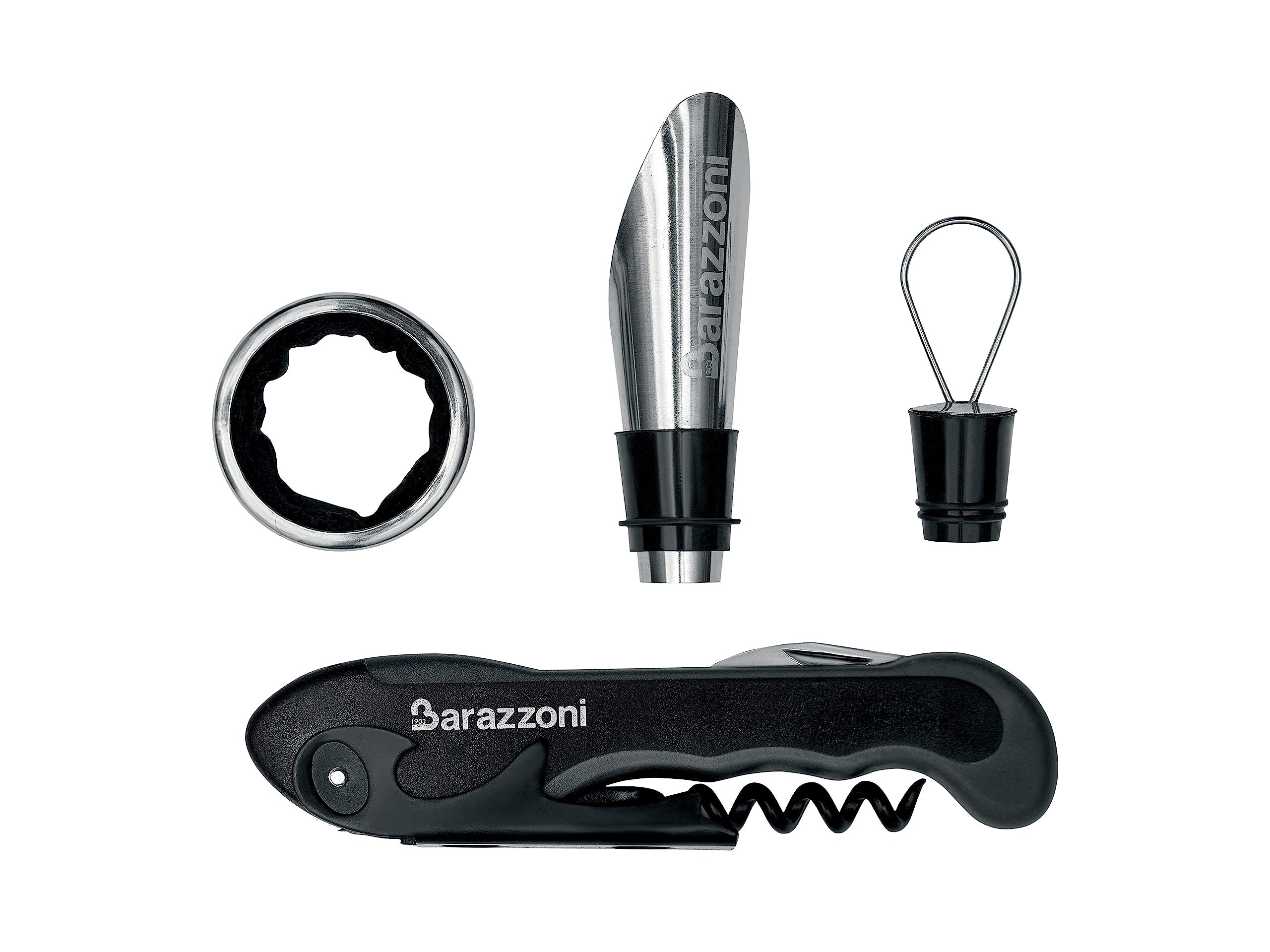 barazzoni-set-vino-basic-2-pezzi-cavatappi-professionale-a-leva-e-salvagoccia-pe image 1