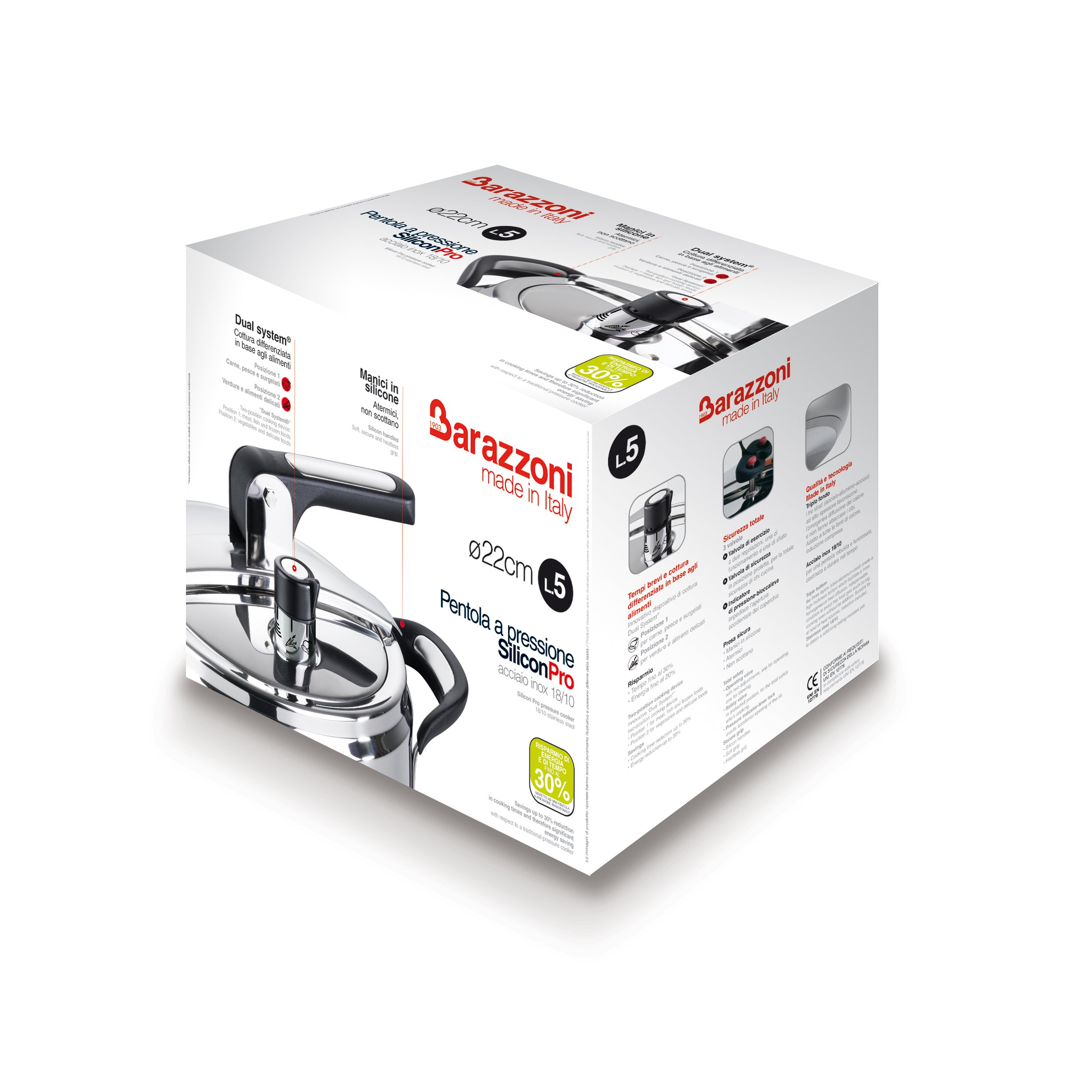barazzoni-silicon-pro-pentola-a-pressione-5-l-22-cm-in-acciaio-inox-18-10-con-du image 2