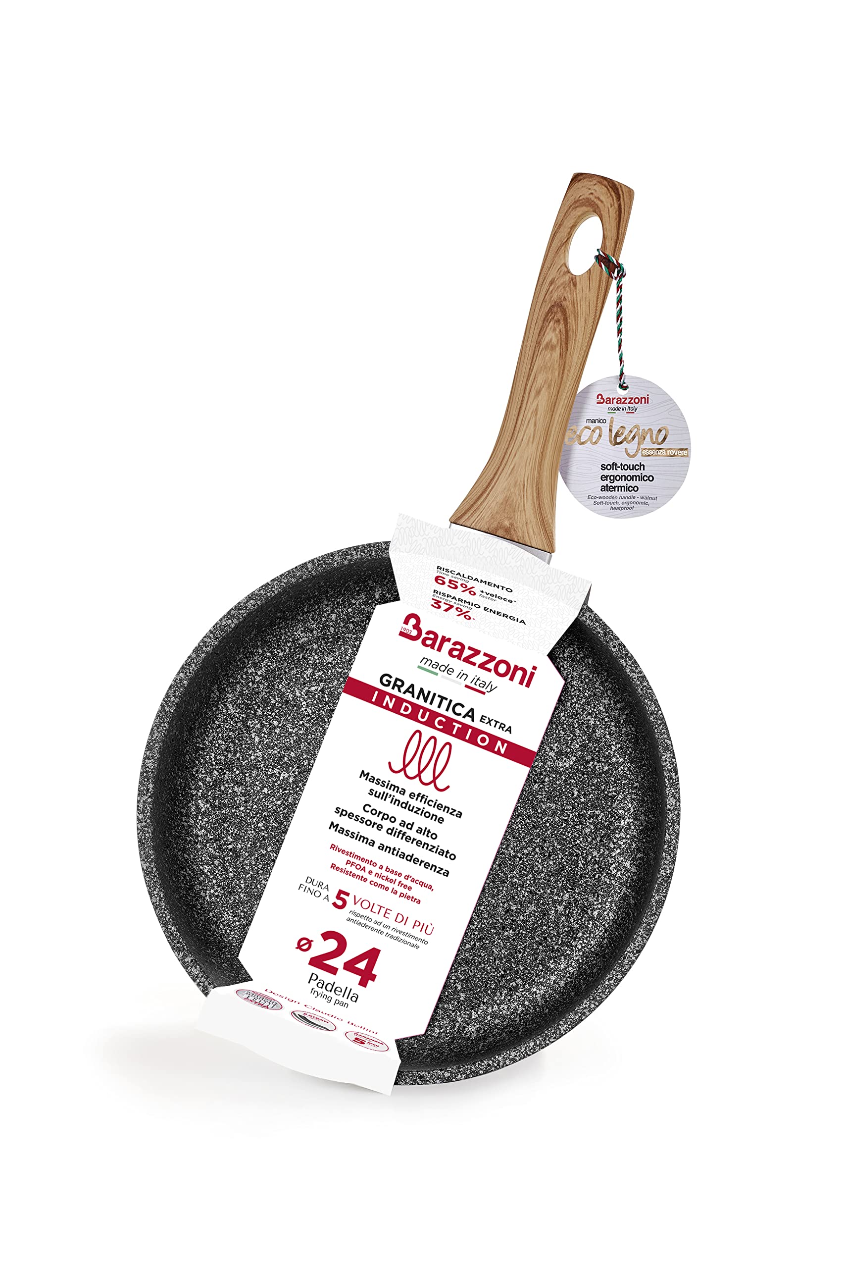 barazzoni-granitica-extra-induction-padella-20-cm-manico-eco-legno-rovere-rivest image 2
